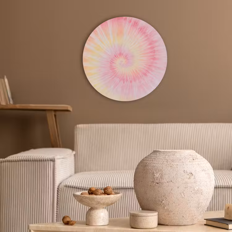 Patroon - Tie Dye - Pasteltinten - Roze Akoestische PET Vilt - Rond klein -sfeer1