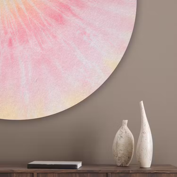 Patroon - Tie Dye - Pasteltinten - Roze Akoestische PET Vilt - Rond klein -sfeer5_closeup