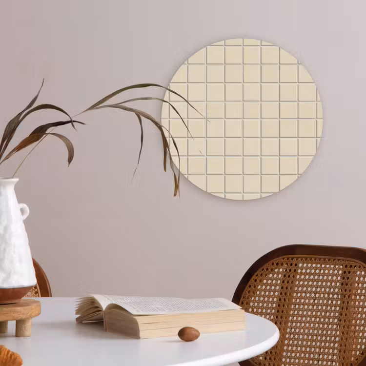 Patroon - Tegels - Gebroken - Wit Akoestische PET Vilt - Rond klein 838 -sfeer3