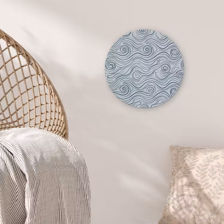 Patroon - Golven - Abstract - Modern - Blauw Akoestische PET Vilt - Rond klein -sfeer4