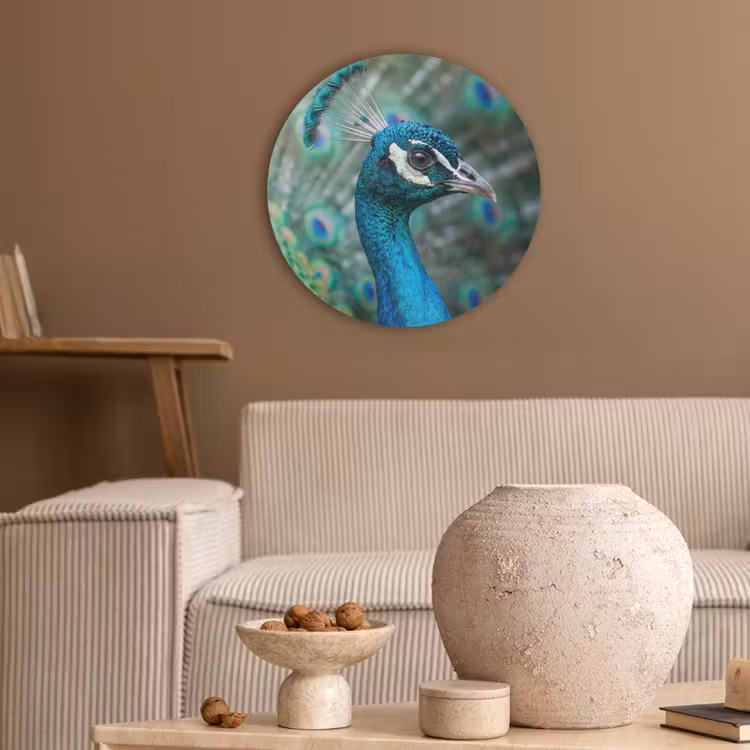 Pauw - Veren - Blauw Akoestische PET Vilt - Rond klein -sfeer1