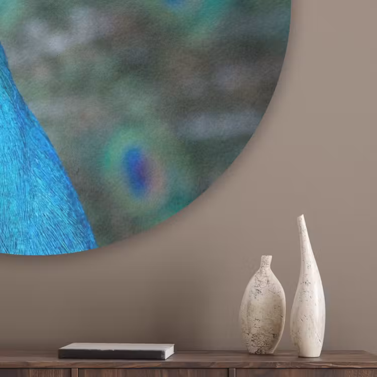 Pauw - Veren - Blauw Akoestische PET Vilt - Rond klein -sfeer5_closeup