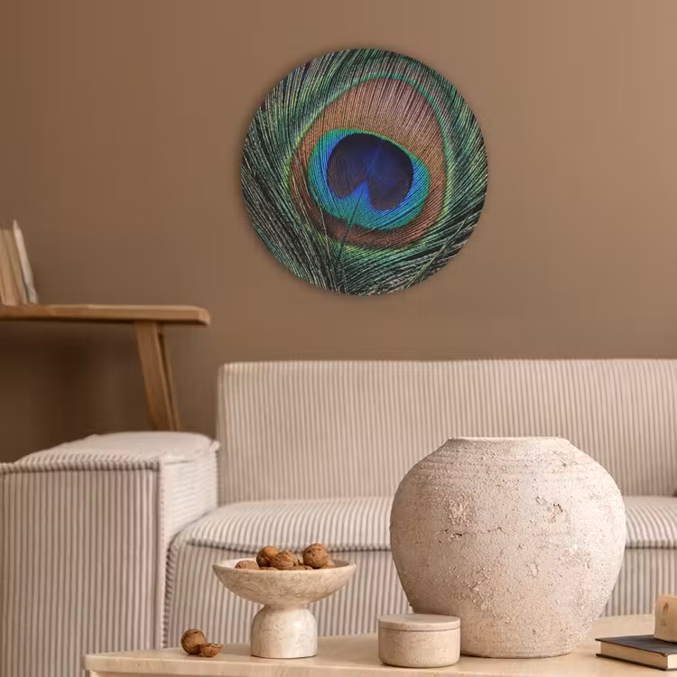Pauwenveren - Klassiek - Groen Akoestische PET Vilt - Rond klein -sfeer1