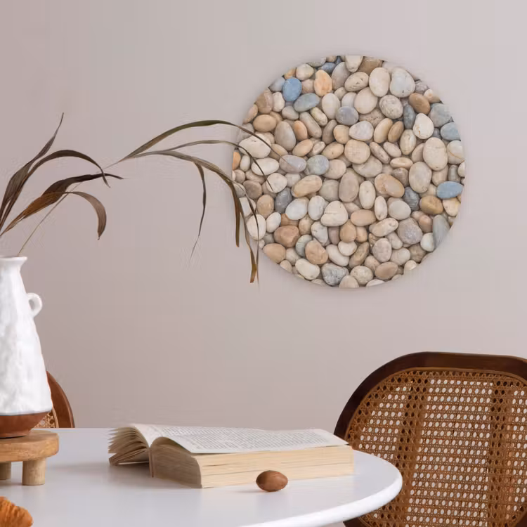 Kiezelstenen - Natuur - Textuur - Beige - Grijs Akoestische PET Vilt - Rond klein -sfeer3