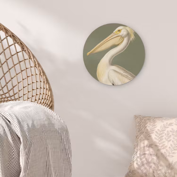Pelikaan - Wit - Vogel - Klassiek - Natuur Akoestische PET Vilt - Rond klein -sfeer4