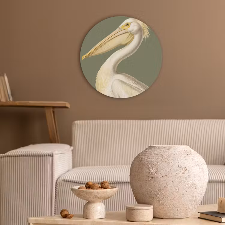 Pelikaan - Wit - Vogel - Klassiek - Natuur Akoestische PET Vilt - Rond klein -sfeer1