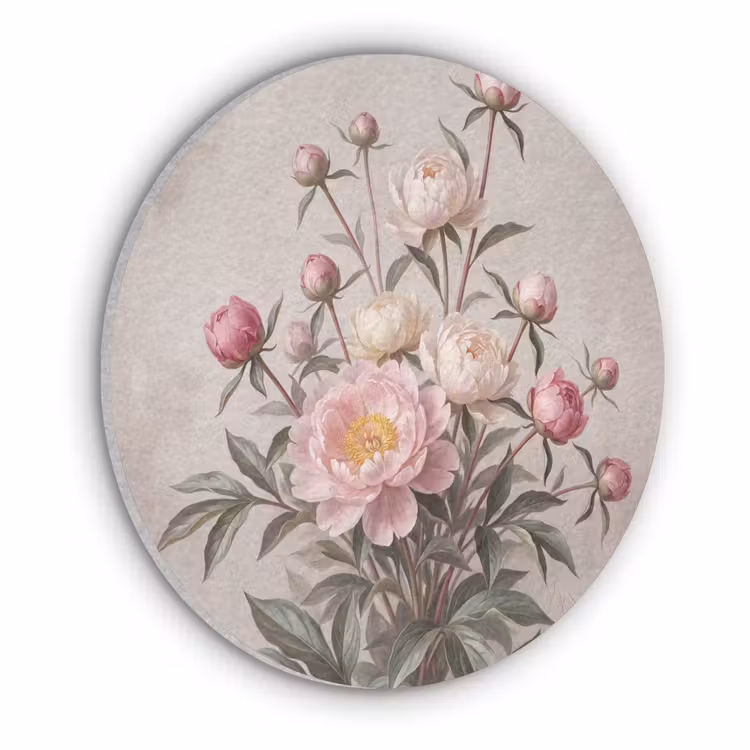 Pioenrozen - Boeket - Roze Akoestische PET Vilt - Rond klein -3d