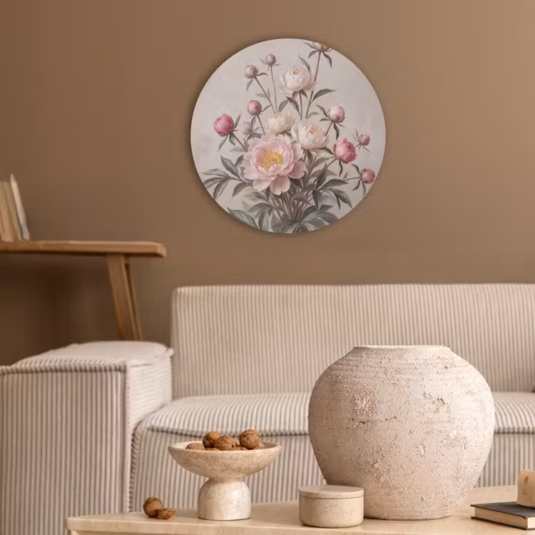 Pioenrozen - Boeket - Roze Akoestische PET Vilt - Rond klein -sfeer1