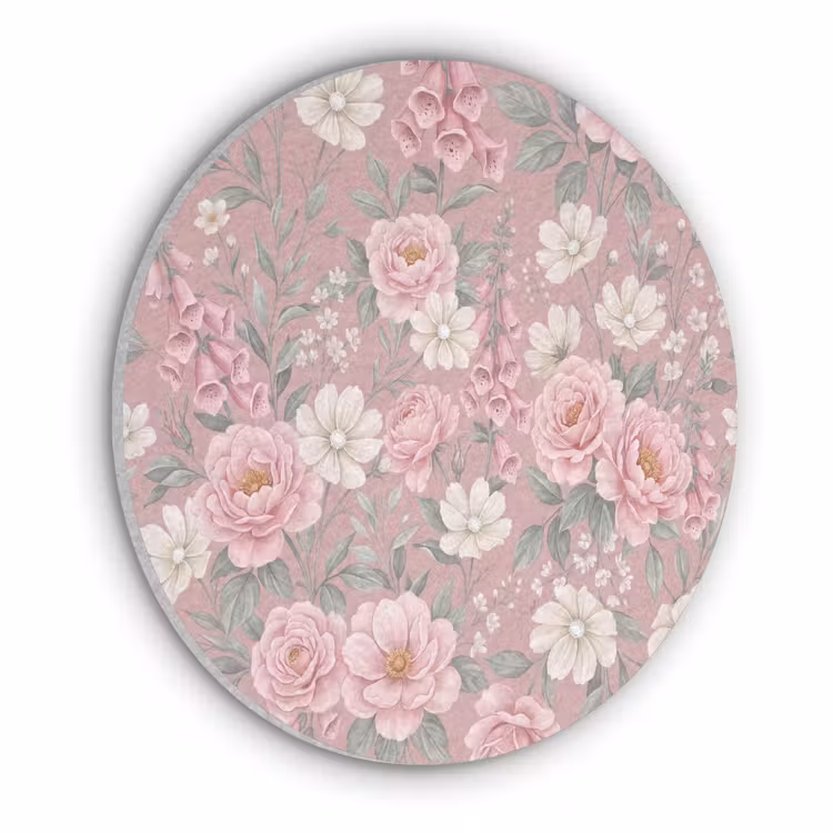 Pioenrozen - Vingerhoedskruid - Pink Akoestische PET Vilt - Rond klein -3d