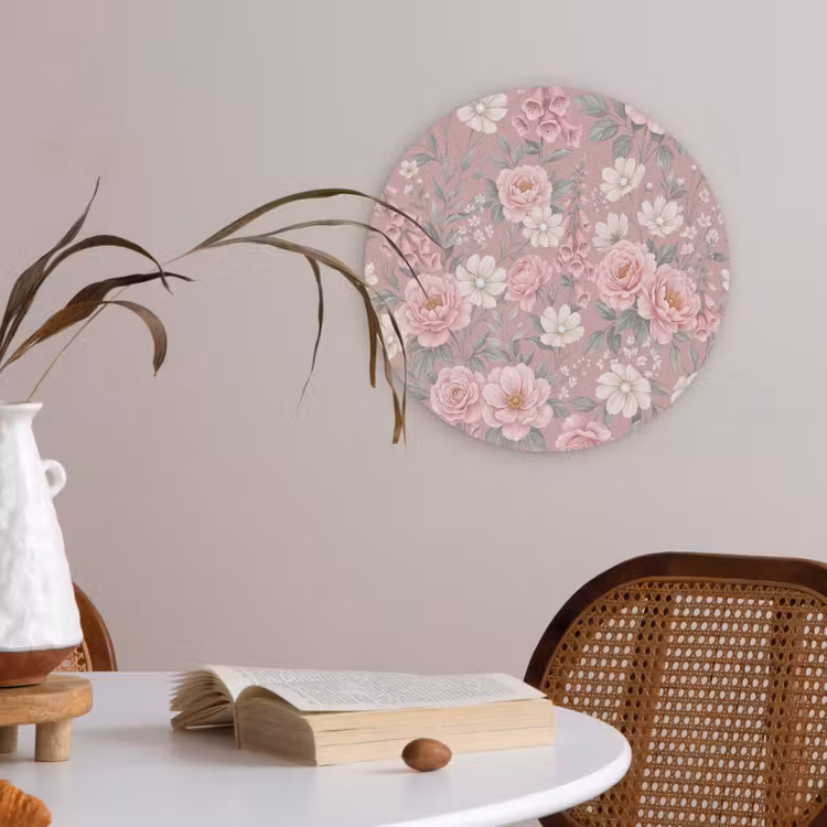 Pioenrozen - Vingerhoedskruid - Pink Akoestische PET Vilt - Rond klein -sfeer3