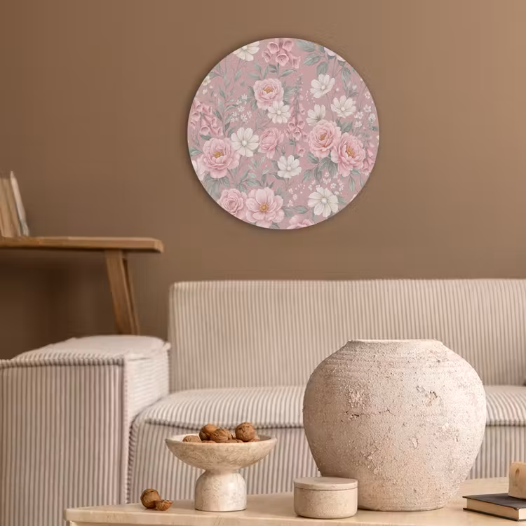 Pioenrozen - Vingerhoedskruid - Pink Akoestische PET Vilt - Rond klein -sfeer1