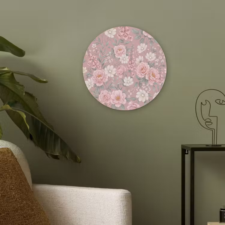 Pioenrozen - Vingerhoedskruid - Pink Akoestische PET Vilt - Rond klein -sfeer2