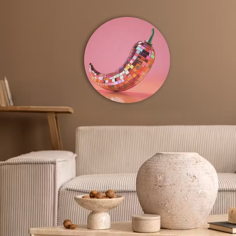 Peper - Disco - Rood - Glitter Akoestische PET Vilt - Rond klein -sfeer1