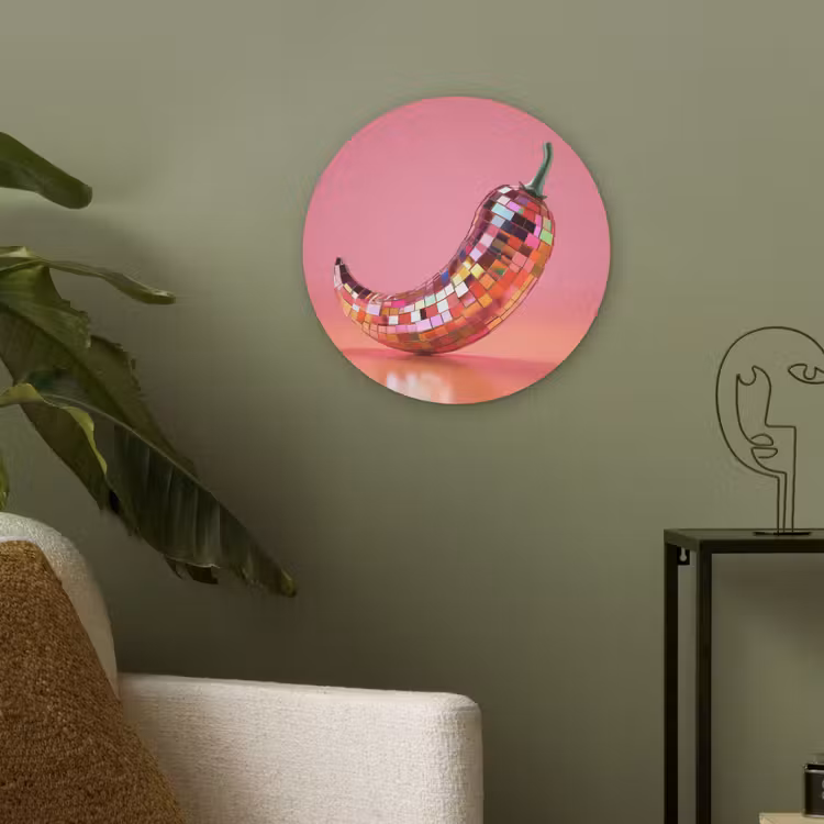 Peper - Disco - Rood - Glitter Akoestische PET Vilt - Rond klein -sfeer2
