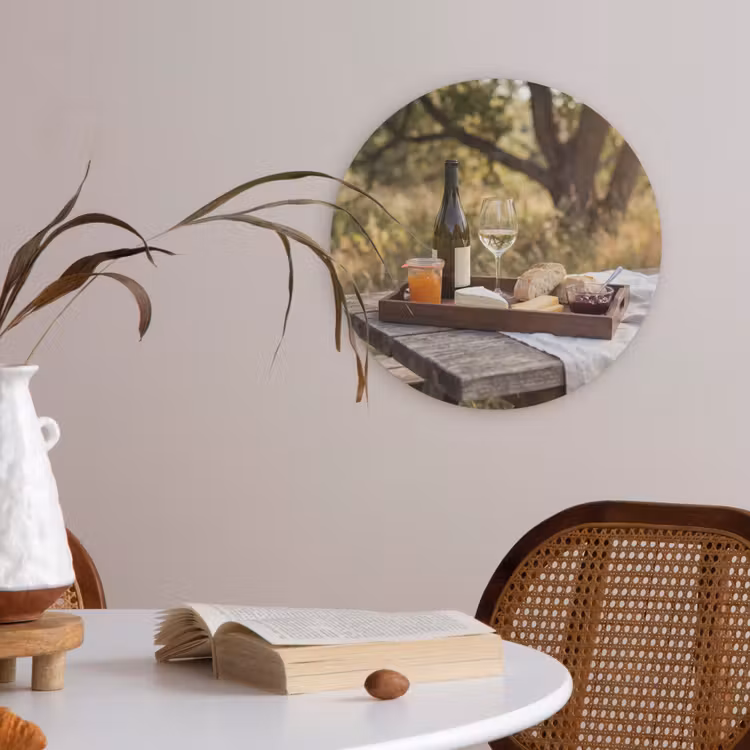 Picknick - Wijn - Kaasplankje Akoestische PET Vilt - Rond klein -sfeer3