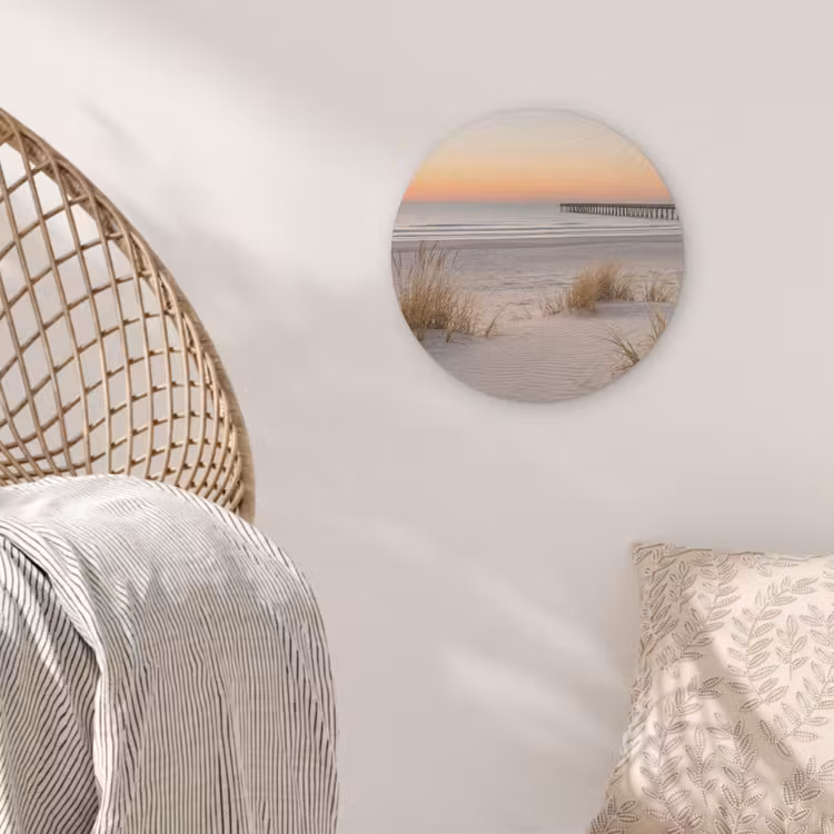 Pier - Zonsondergang - Strand Akoestische PET Vilt - Rond klein -sfeer4