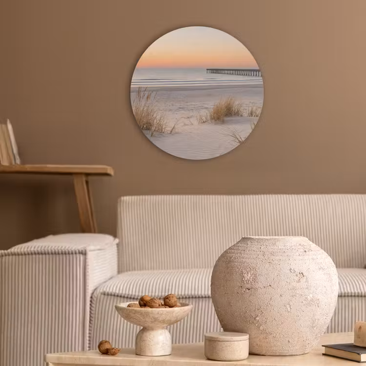 Pier - Zonsondergang - Strand Akoestische PET Vilt - Rond klein -sfeer1