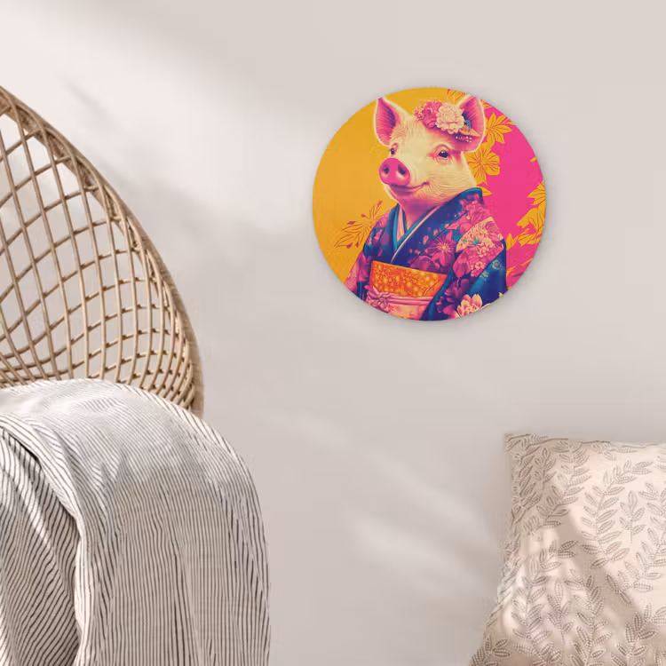 Varken - Bloemkroon - Kimono - Abstract Akoestische PET Vilt - Rond klein -sfeer4