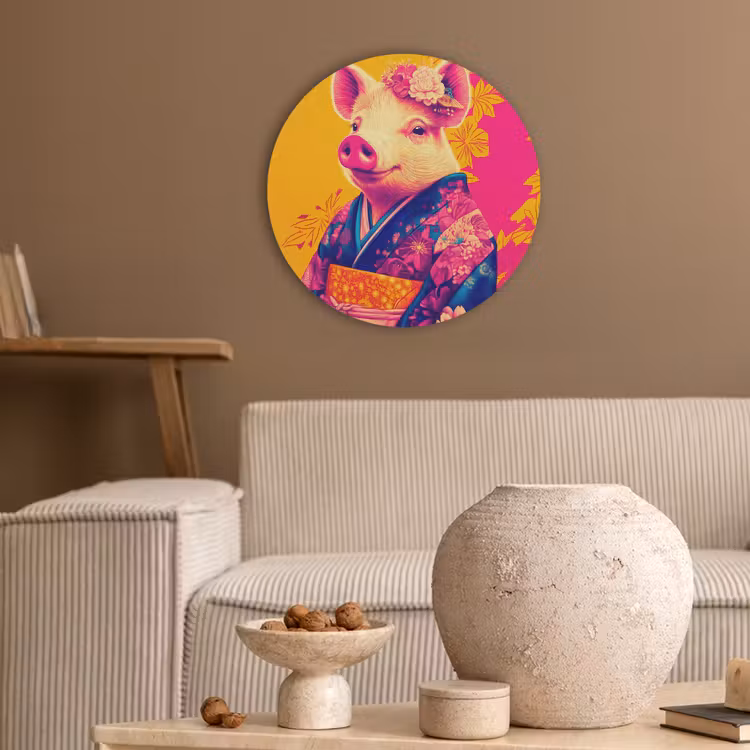 Varken - Bloemkroon - Kimono - Abstract Akoestische PET Vilt - Rond klein -sfeer1