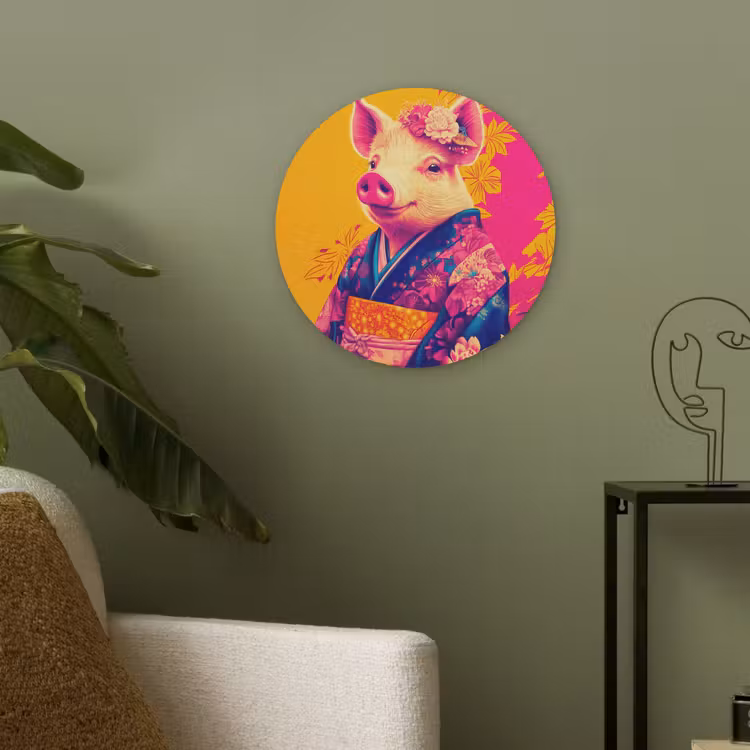 Varken - Bloemkroon - Kimono - Abstract Akoestische PET Vilt - Rond klein -sfeer2