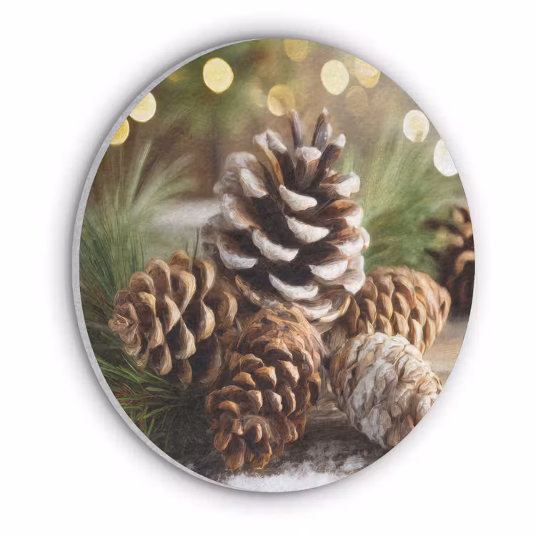 Dennenappels - Kerstsfeer - Bruin - Groen Akoestische PET Vilt - Rond klein -3d
