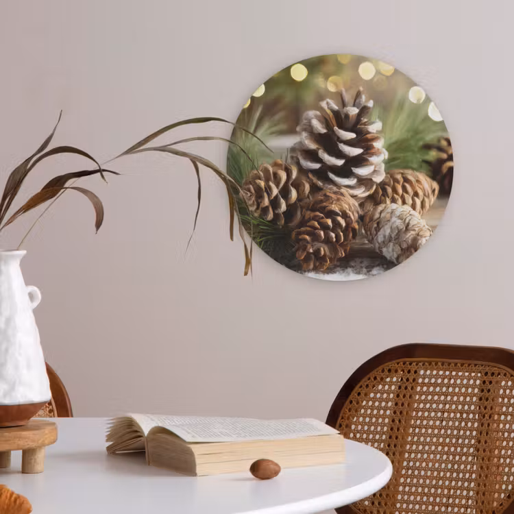 Dennenappels - Kerstsfeer - Bruin - Groen Akoestische PET Vilt - Rond klein -sfeer3