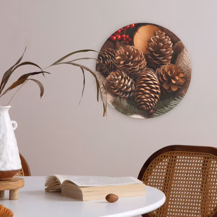Dennenappels - Boom - Winter - Natuur - Bruin Akoestische PET Vilt - Rond klein -sfeer3