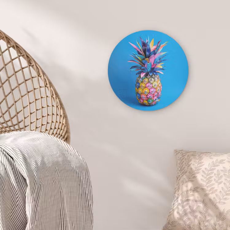 Ananas - Blauw - Tropisch - Vrolijk Akoestische PET Vilt - Rond klein -sfeer4