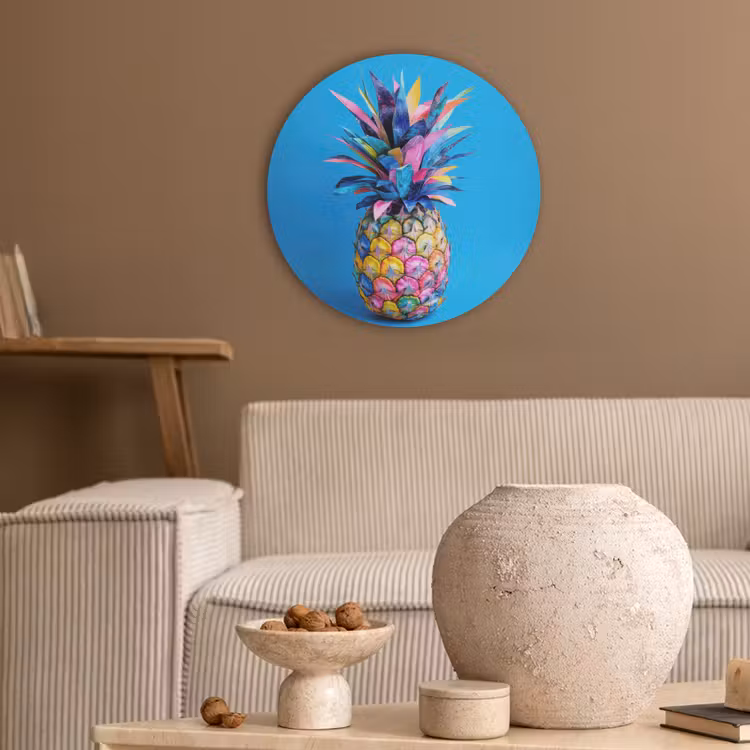 Ananas - Blauw - Tropisch - Vrolijk Akoestische PET Vilt - Rond klein -sfeer1