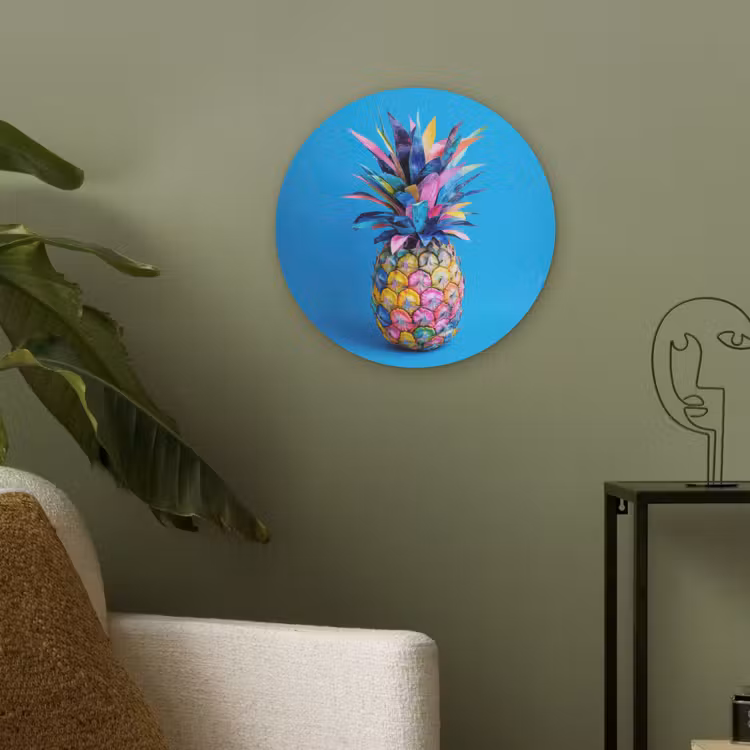 Ananas - Blauw - Tropisch - Vrolijk Akoestische PET Vilt - Rond klein -sfeer2