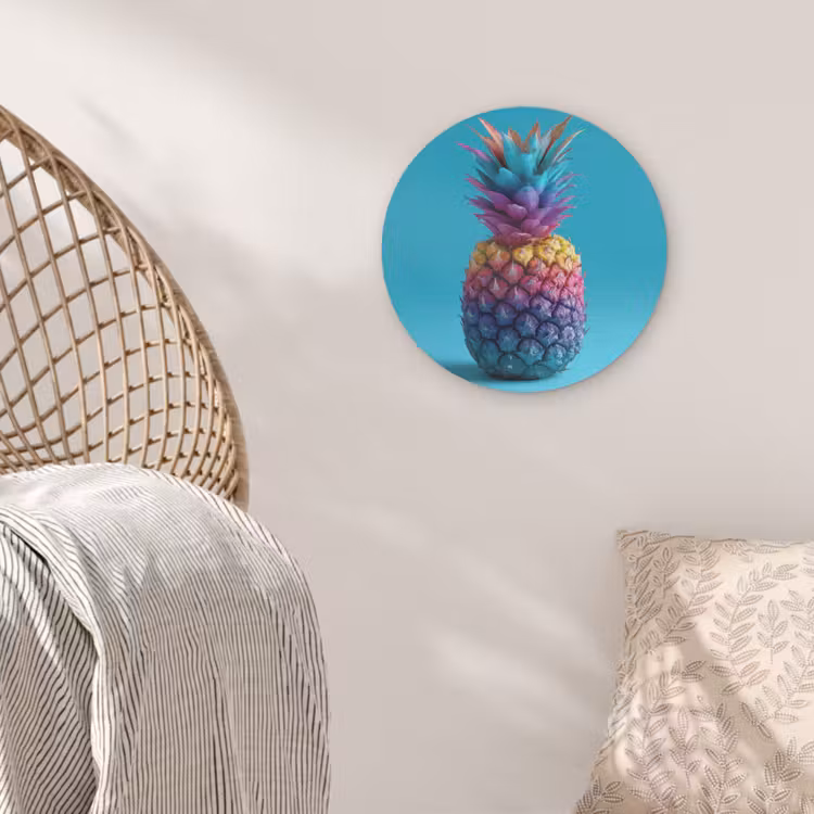 Ananas - Regenboog - Blauw - Popart Akoestische PET Vilt - Rond klein -sfeer4