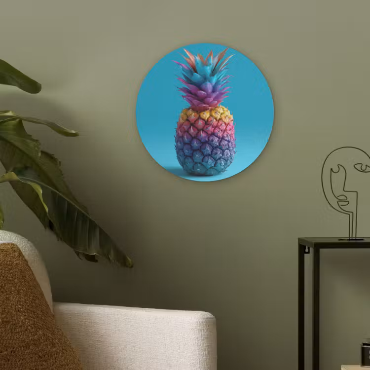 Ananas - Regenboog - Blauw - Popart Akoestische PET Vilt - Rond klein -sfeer2