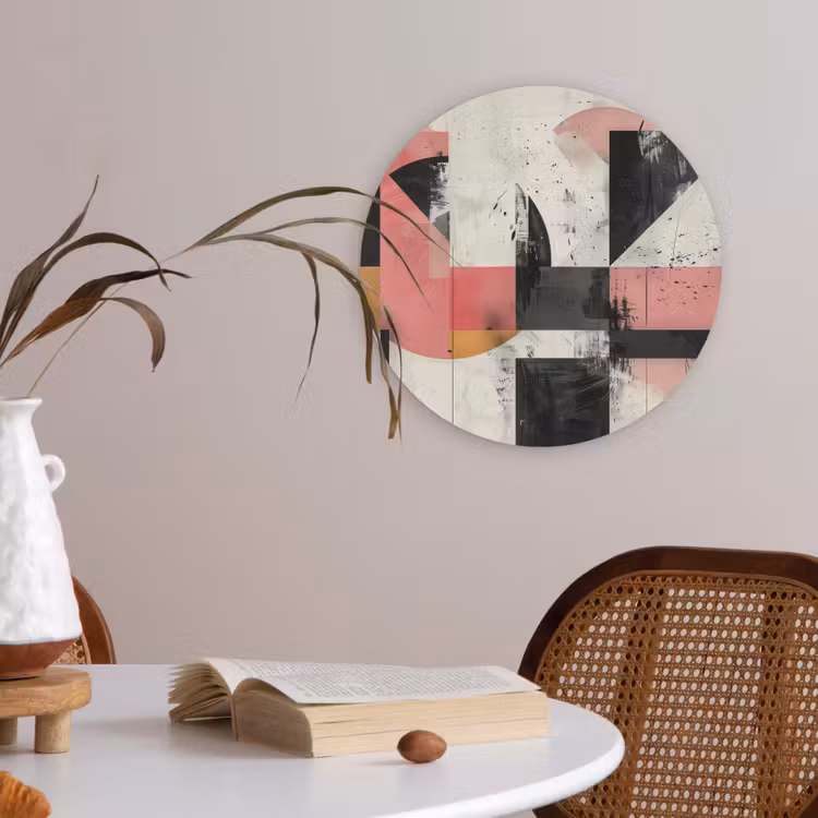 Roze - Abstract - Aesthetic - Modern - Vormen Akoestische PET Vilt - Rond klein -sfeer3