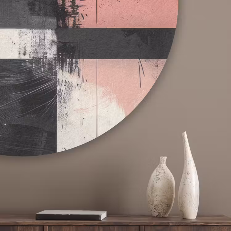 Roze - Abstract - Aesthetic - Modern - Vormen Akoestische PET Vilt - Rond klein -sfeer5_closeup