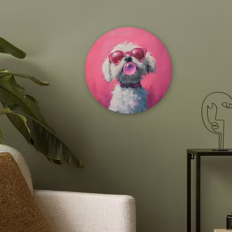 Pink - Hond - Bubbel Akoestische PET Vilt - Rond klein -sfeer2
