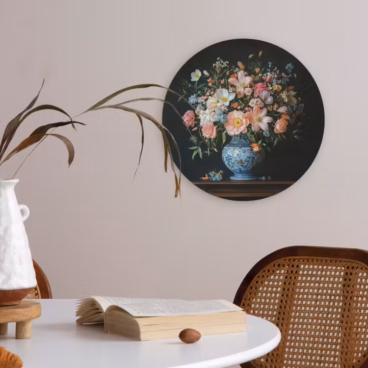 Roze - Bloemen - Vaas - Kleuren Akoestische PET Vilt - Rond klein -sfeer3