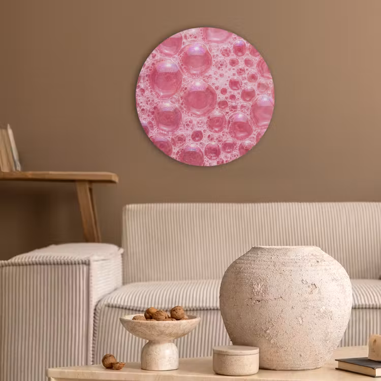 Roze - Schuim - Bubbels Akoestische PET Vilt - Rond klein -sfeer1