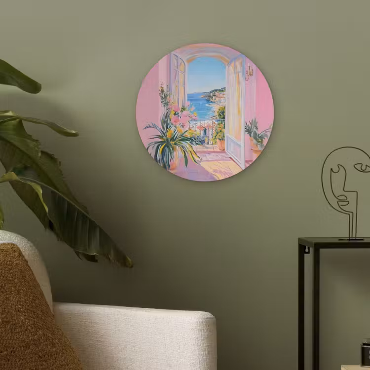 Roze - Buiten - Verf Akoestische PET Vilt - Rond klein -sfeer2