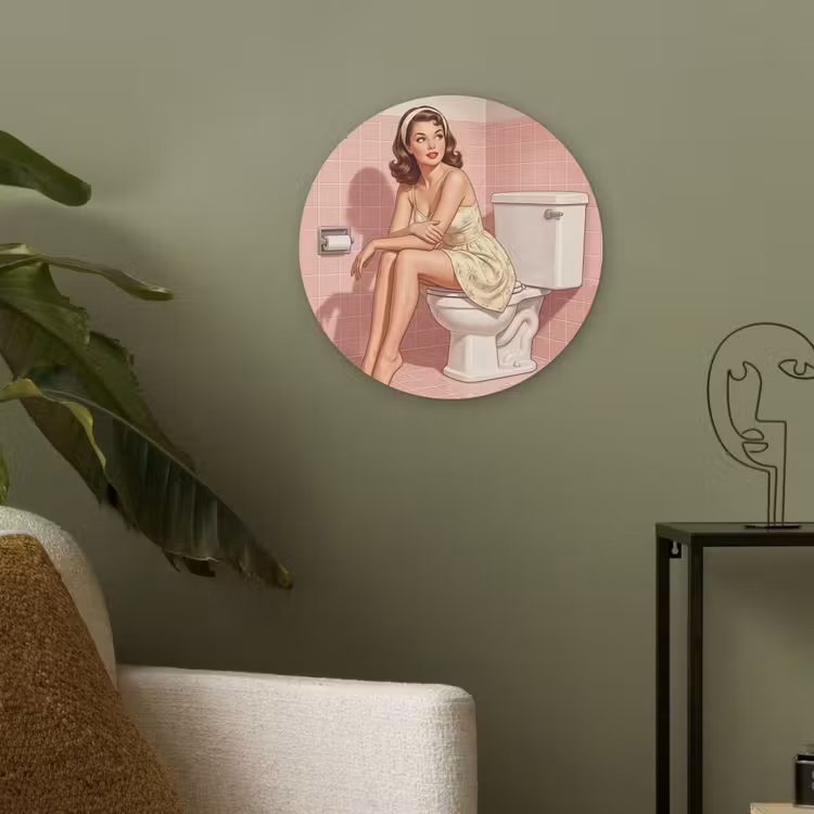 Roze - Retro - Vrouw Akoestische PET Vilt - Rond klein -sfeer2
