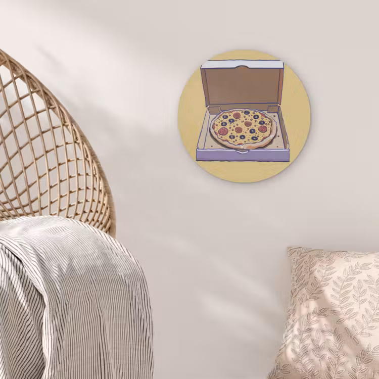 Pizza - Doos - Salami - Illustratie Akoestische PET Vilt - Rond klein -sfeer4