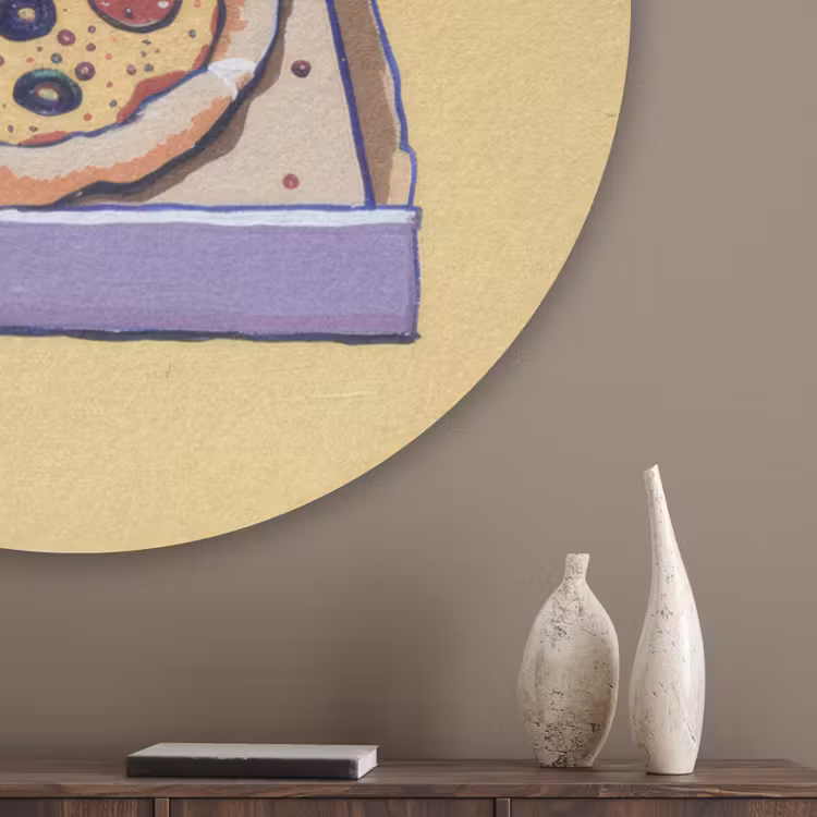 Pizza - Doos - Salami - Illustratie Akoestische PET Vilt - Rond klein -sfeer5_closeup