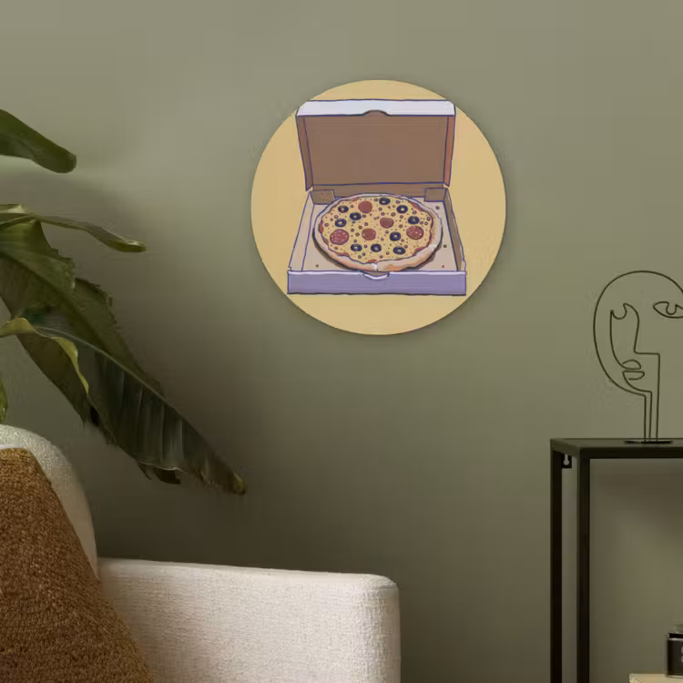 Pizza - Doos - Salami - Illustratie Akoestische PET Vilt - Rond klein -sfeer2