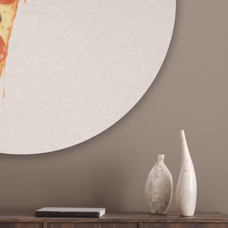 Pizza - Kaas - Pepperoni Akoestische PET Vilt - Rond klein -sfeer5_closeup