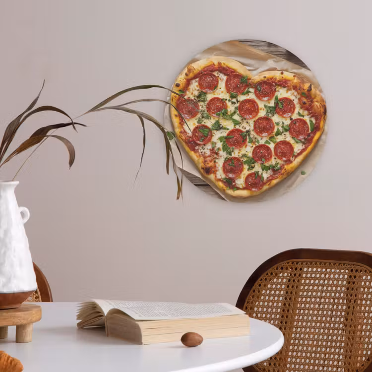 Pizza - Hart - Pepperoni - Tomaat Akoestische PET Vilt - Rond klein -sfeer3