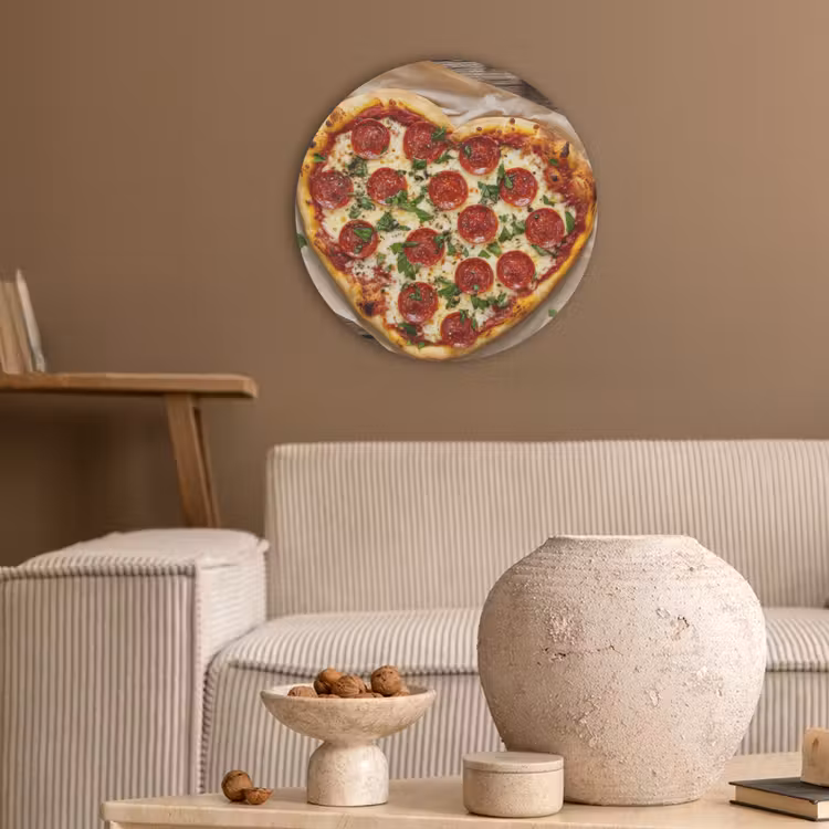 Pizza - Hart - Pepperoni - Tomaat Akoestische PET Vilt - Rond klein -sfeer1