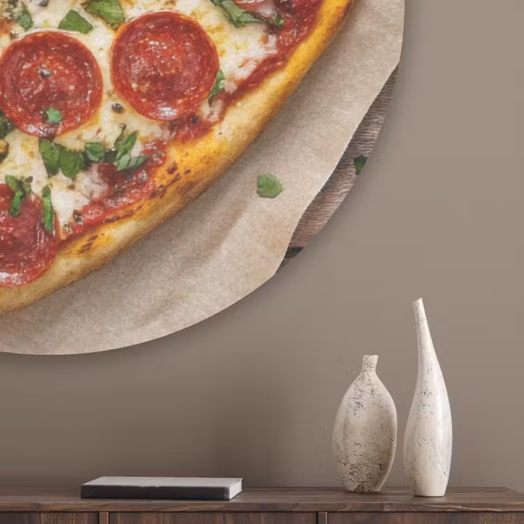 Pizza - Hart - Pepperoni - Tomaat Akoestische PET Vilt - Rond klein -sfeer5_closeup