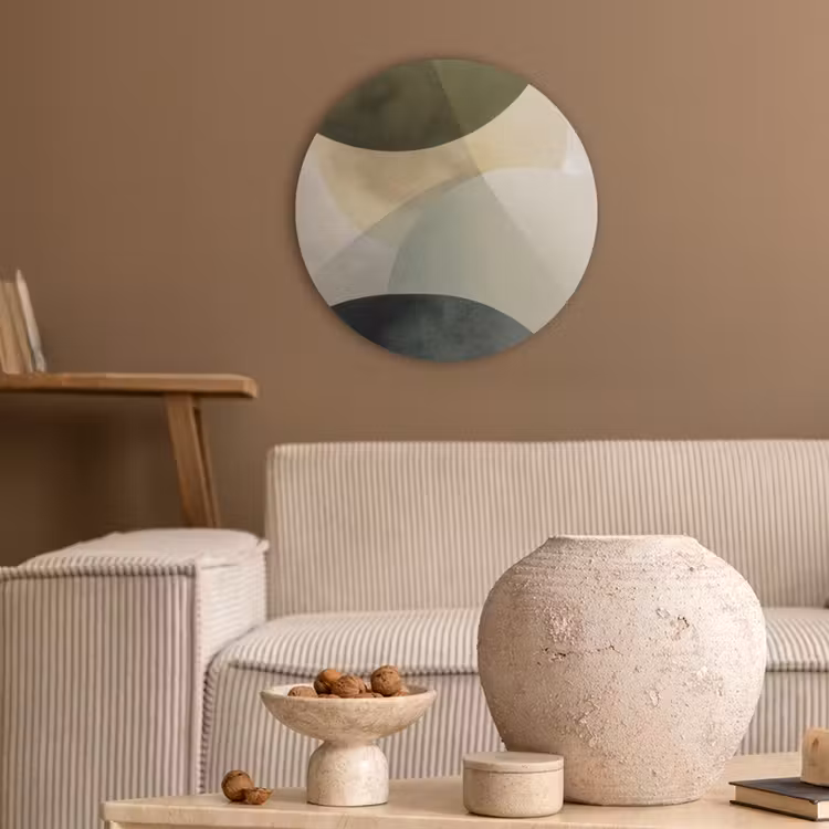 Vlakken - Abstract - Beige - Cirkels Akoestische PET Vilt - Rond klein -sfeer1