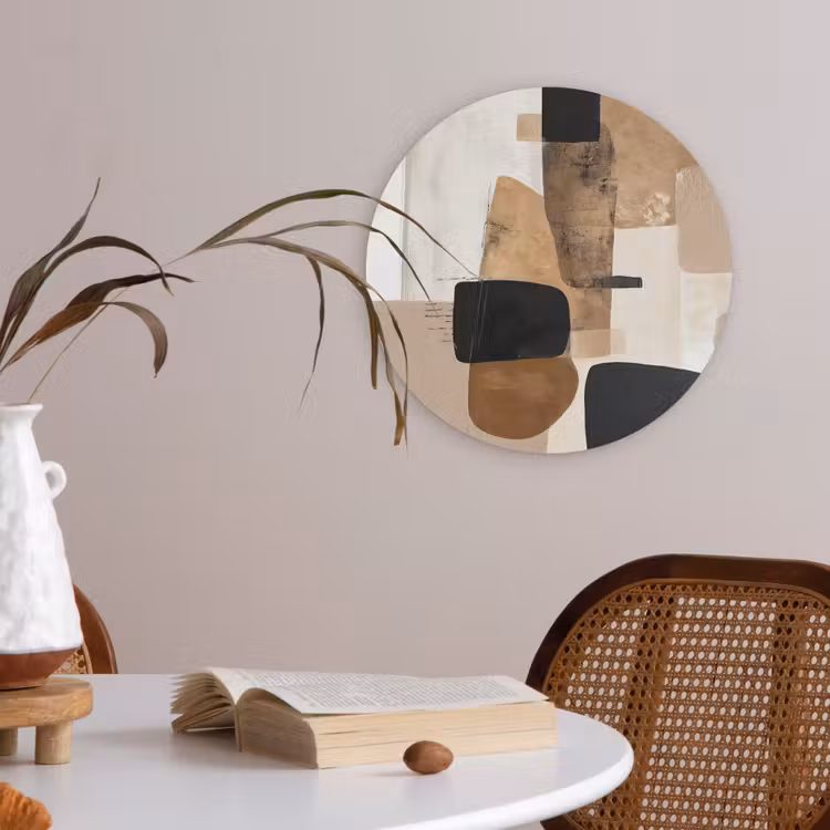 Vlakken - Abstract - Zwart - Strepen Akoestische PET Vilt - Rond klein -sfeer3