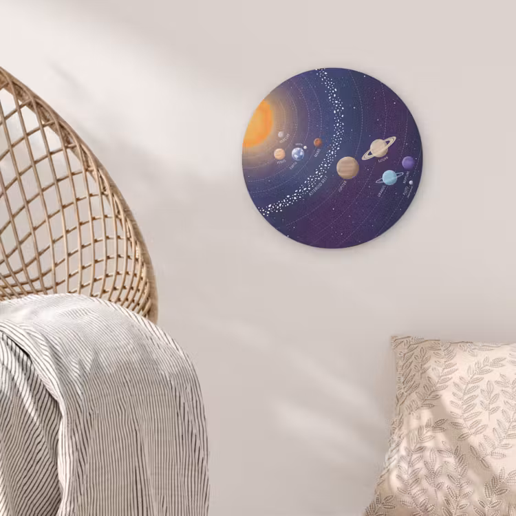Planetenstelsel - Ruimte - Illustratie Akoestische PET Vilt - Rond klein -sfeer4
