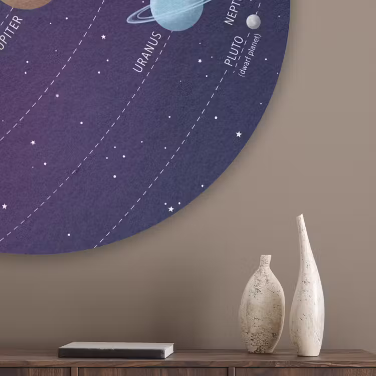 Planetenstelsel - Ruimte - Illustratie Akoestische PET Vilt - Rond klein -sfeer5_closeup